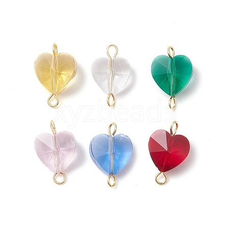 Transparent Glass Faceted Heart Connector Charms PALLOY-JF03338-1