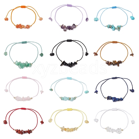 12Pcs 12 Styles Chips Natural & Synthetic Mixed Gemstone Braided Bead Bracelets Sets BJEW-JB11048-1