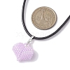 3D Heart Glass Seed Beads Pendant Necklaces NJEW-MZ00046-02-3