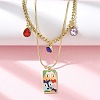 304 Stainless Steel Enamel Rectangle Pendant Double Layer Necklaces STAS-Z105-06G-3