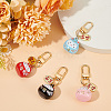 GOMAKERER 4Pcs 4 Colors Lucky Cat Shapes Brass Bell Pendant Keychain KEYC-GO0001-05-4