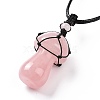 Natural Rose Quartz Mushroom Pendant Necklace NJEW-E065-01D-3