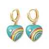 Heart with Rainbow Real 18K Gold Plated Brass Dangle Hoop Earrings EJEW-L268-042G-05-1