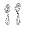 Brass Pave Clear Cubic Zirconia Hand with Teardrop Dangle Stud Earring Findings KK-N232-477P-B-2