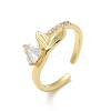 Fishtail with Heart Clear Cubic Zirconia Cuff Rings RJEW-G337-04G-4