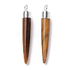 Natural Tiger Eye Brass Pointed Pendants G-B025-02P-14-2