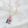 Brass Enamel Rectangle with Cat Shape Pendant Necklaces FS-WG7D7CE-02-1
