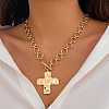 Alloy Textured Cross Pendant Ring Link Chain Necklaces for Women NJEW-B120-03-1