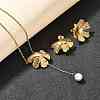 304 Stainless Steel Pendant Necklaces & Stud Earring Set for Women SJEW-C007-01B-G-3