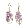 Natural Lepidolite/Purple Mica Stone Chips Tree of Life Dangle Earrings EJEW-JE05730-03-1