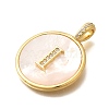 Rack Plating Brass Micro Pave Clear Cubic Zirconia Pendants with Shell KK-M309-42G-I-3