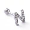 Rhodium Plated 925 Sterling Silver Micro Pave Clear Cubic Zirconia Letter Barbell Cartilage Earrings STER-I018-13P-N-1