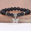 8MM Round Natural Lava Rock Beaded Stretch Bracelets with Alloy Butterfly Charms FQ7211-6-1