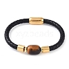 Column Natural Tiger Eye Bead Leather Cord Bracelets BJEW-A009-03G-1