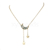 Natural Aquamarine Chip Beads Moon Pendant Brass Cable Chain Necklaces for Women NJEW-TA00257-04-4
