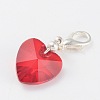 Heart Glass Pendants with Silver Color Plated Brass Lobster Claw Clasps HJEW-JM00176-2