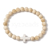 Wood Beads Stretch Bracelets for Men BJEW-JB11303-03-2