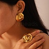 Vintage Stainless Steel Flat Round Earrings and Ring Set for Women SU5011-1-3