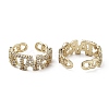 Word Brass with Clear Cubic Zirconia Open Cuff Rings RJEW-G301-03G-2