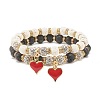 2Pcs 2 Colors Natural Lava Rock Stretch Bracelets Set with Rhinestone Beads BJEW-JB07723-5