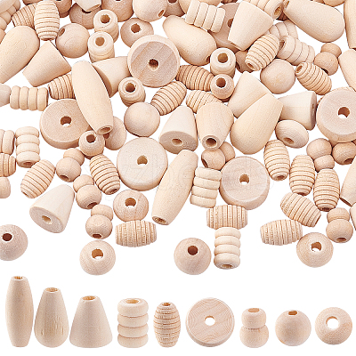 2 Bags Natural Unfinished Wood Beads Set WOOD-PH0001-89-1