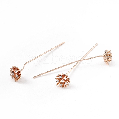 Brass Micro Pave Clear Cubic Zirconia Flower Head Pins LS-KK-G413-01KCG-1