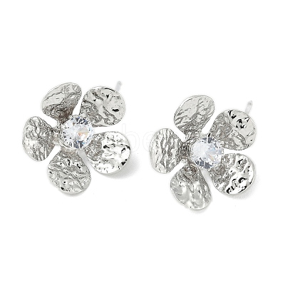 Flower Brass Micro Pave Cubic Zirconia Stud Earring Findings LS-KK-M326-08P-1