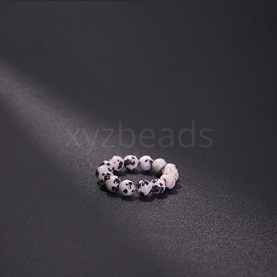 Natural Dalmatian Jasper Stretchy Finger Rings FS-WG01730-27-1
