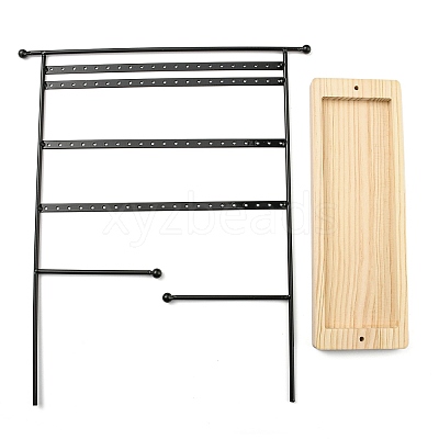 Iron Jewelry Display Stand with Wood Tray AJEW-Z032-01A-1