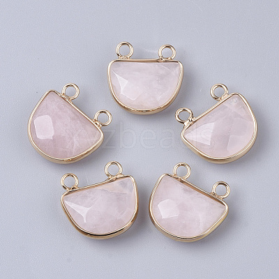 Natural Rose Quartz Semi Circle Pendants G-S359-011F-1