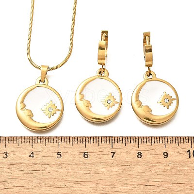 304 Stainless Steel Enamel & Rhinestone Pendant Necklaces & Hoop Earring Set for Women SJEW-C007-02G-02-1