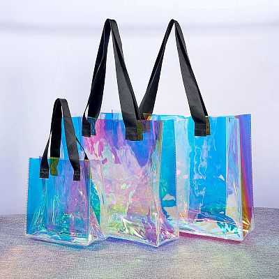 3Pcs 3 Style Rectangle Transparent Laser Plastic Hand Bags ABAG-SZC0007-09-1