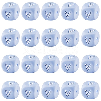 20Pcs Blue Cube Letter Silicone Beads 12x12x12mm Square Dice Alphabet Beads with 2mm Hole Spacer Loose Letter Beads for Bracelet Necklace Jewelry Making JX434V-1