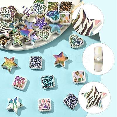 30Pcs Rainbow Iridescent Printed Opaque Acrylic Beads OACR-FS0002-58C-01-1