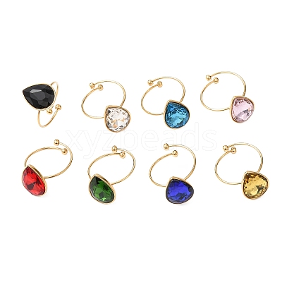 304 Stainless Steel with Glass Cuff Rings for Women RJEW-K309-41A-1