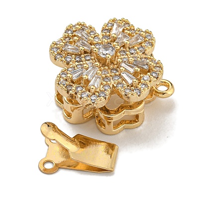 Brass Micro Pave Clear Cubic Zirconia Box Clasps KK-U037-34G-01-1
