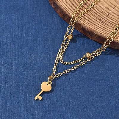 304 Stainless Steel Key Charm Chain Bracelets BJEW-M097-01B-G-1
