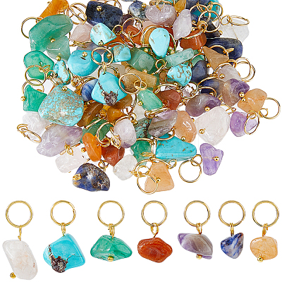 84Pcs 7 Colors Natural & Synthetic Mixed Stone Nuggets Pendants PALLOY-FH00145-1