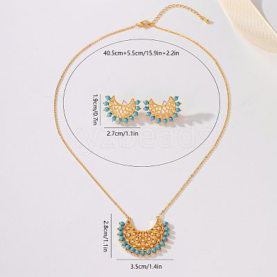 Synthetic Turquoise Stud Earrings & Pendant Necklaces Sets HX8665-1