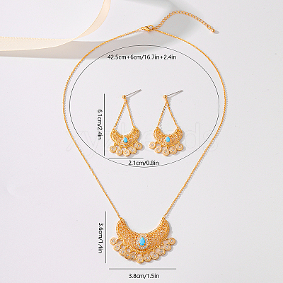 Brass Micro Pave Clear Cubic Zirconia Moon Pendant Necklaces & Stud Earrings Sets for Women TA3660-1