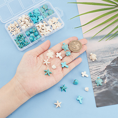 90Pcs 8 Styles Dyed Synthetic Turquoise Beads TURQ-AR0001-30-1