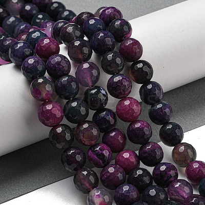 Faceted Natural Fire Crackle Agate Beads Strands G-F447-12mm-N05-1