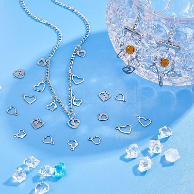 150Pcs 5 Style 304 Stainless Steel Open Pendants STAS-UN0030-54-1