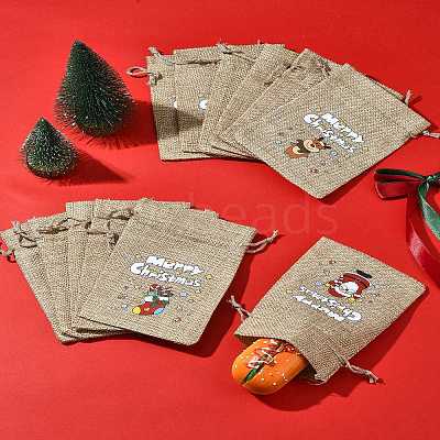 12Pcs 12 Styles Christmas Printed Burlap Packing Pouches Drawstring Bags ABAG-FS0001-03A-1