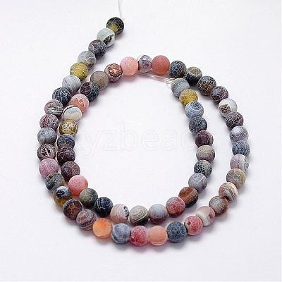 Frosted Natural Weathered Agate Beads Strands G-F367-6mm-07-1