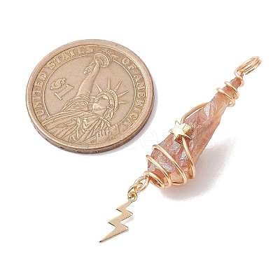 3Pcs 3 Styles Electroplated Natural Quartz Crystal Copper Wire Wrapped Pendants PALLOY-JF02586-07-1