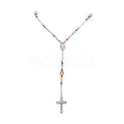 Glass Beaded Rosary Bead Necklaces NJEW-JN04326-1
