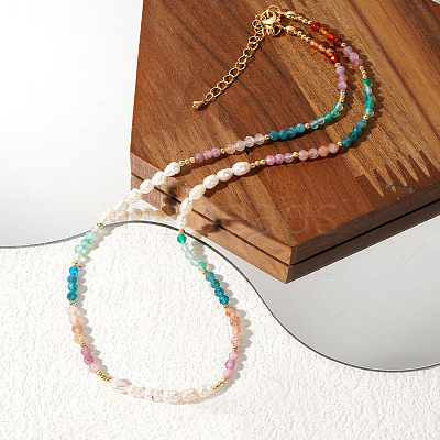 Bohemian Style Faceted Round Natural Mixed Stone Beaded Collar Necklaces UC9178-1