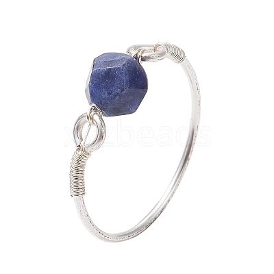 Faceted Round Natural Rose Quartz & Amethyst & Fluorite & Carnelian & Sodalite Beads Finger Rings RJEW-JR00792-1