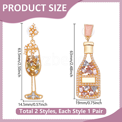 2 Pairs 2 Styles Alloy Rhinestone Dangle Stud Earrings EJEW-UN0002-77-1